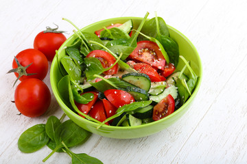 Salad with tomato, cucumber and spinach
