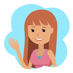 Vector drawing of icon girl in the cloud, waving his hand.