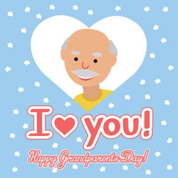 Vector drawing of icon elderly man in the heart with congratulation inscription day grandparents