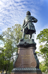 bronze Monument to Peter I,19th century, in Kronstadt, St. Petersburg, Russia. An inscription - to Peter I - the founder of Kronstadt
