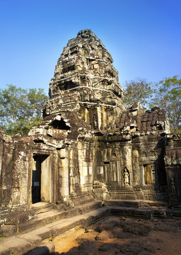 Temple ruins (XII th Century)  on a sunset, Siem Reap, Cambodia..