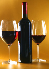 bottle of wine and glass on the table