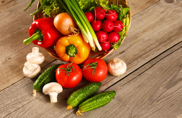 Fresh vegetables on a clean wooden table