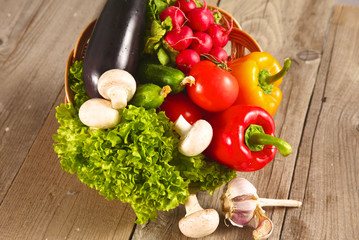 Fresh vegetables on a clean wooden table