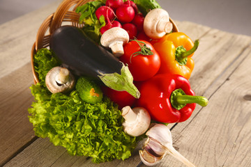 Fresh vegetables on a clean wooden table
