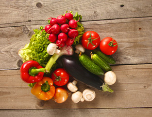 Fresh vegetables on a clean wooden table
