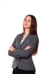 young girl standing on a white background