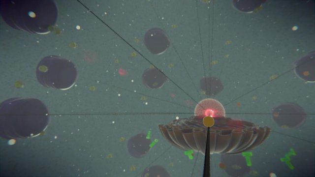Interior visualization of an eukaryotic cell with cutaway view of nucleus. 