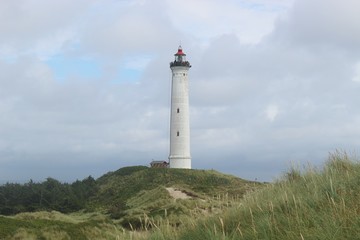 Fototapeta na wymiar The Lighthouse Lyngvig Fyr on the West Coast of Denmark, North Jutland. Scandinavia, Europe.
