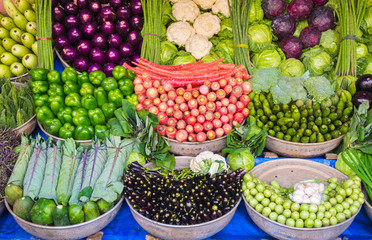 Organic Vegetables stall with fresh local produce in Ahmedabad, India