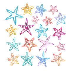 Fototapeta na wymiar Doodle set of starfishes.