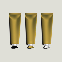 Gold aluminum tubes for packaging. Mock up ready For Your Design. Vector Illustration