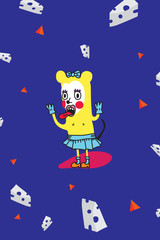 Funny little yellow mouse with cheese.