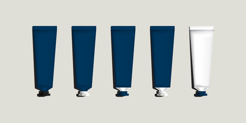 blue set of Aluminum tubes for packaging. Mock up ready For Your Design. Vector Illustration