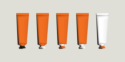 Orange set of Aluminum tubes for packaging. Mock up ready For Your Design. Vector Illustration