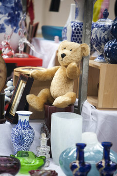 hundred years old  sad teddy bear on flea market