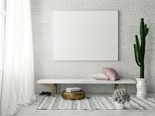 Mock up poster with vintage hipster loft interior background, 3D rendering