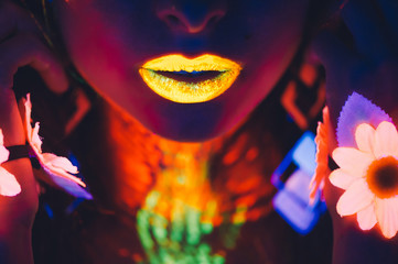 portrait, lips in the neon light