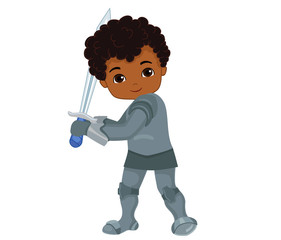 Vector Illustration of little knight isolated on white background.
