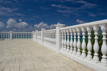 White decorative fence on the waterfront of Black sea