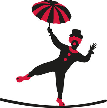 Clown Dancing On A Tightrope With Umbrella