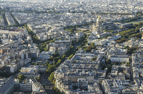 Paris, France - aerial city view with Invalides Palace. UNESCO World Heritage Site.