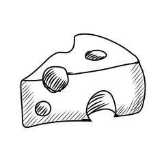 drawn Piece of cheese icon on isolate wite background. Piece of cheese sketch icon for infographic, website or app. Eps 10 vector illustration