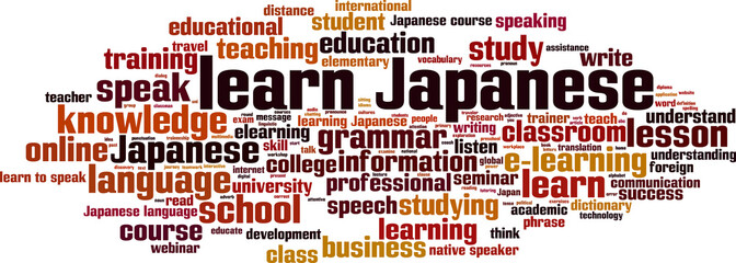 Learn Japanese word cloud concept. Vector illustration