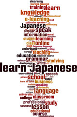 Learn Japanese word cloud concept. Vector illustration