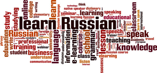 Learn Russian word cloud concept. Vector illustration