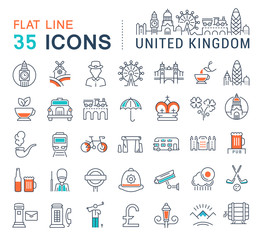 Set Vector Flat Line Icons UK - obrazy, fototapety, plakaty