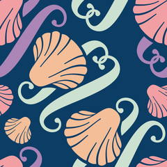 Seamless pattern with decorative shells. Vector clip art.
