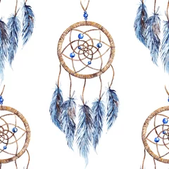 Wall murals Dream catcher Watercolor ethnic tribal hand made feather dream catcher seamless pattern