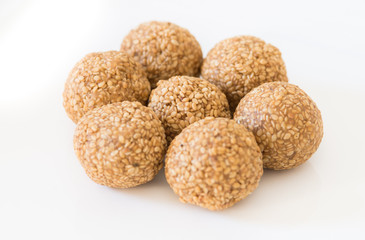 Sesame seed laddoo, a popular Indian sweet made of Ghee, Sesame seeds and Jaggery