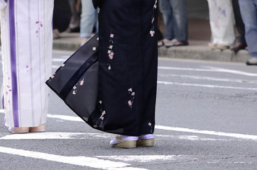 Chic Kimono dress and foot wear, Japan.