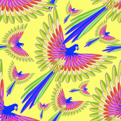 Fototapeta na wymiar seamless pattern blue the Caribbean parrot fly 