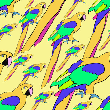 seamless pattern of gold the Caribbean parrot sitting. 