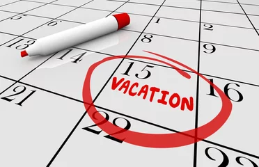 Fotobehang Vacation Date Travel Day Trip Circled Calendar 3d Illustration © iQoncept