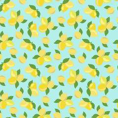 hand drawn lemons with leaves seamless pattern