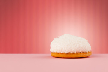 Delicious cake on colorful background with copyspace