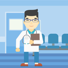 Doctor with file vector illustration.