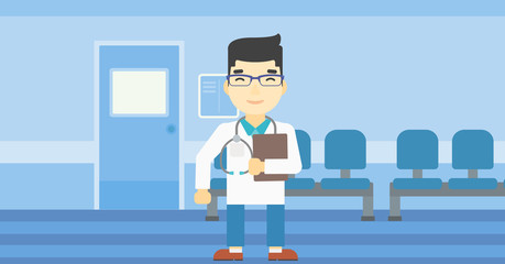 Doctor with file vector illustration.