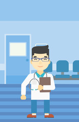 Doctor with file vector illustration.