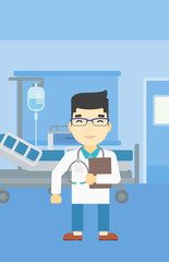 Doctor with file vector illustration.
