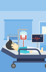 Man lying in hospital bed vector illustration.