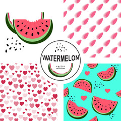 Seamless  pattern with watermelons and dots.