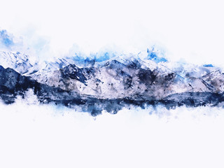 Fototapeta na wymiar Abstract mountains watercolor painting on white background