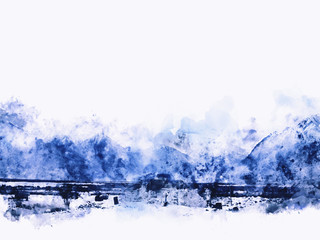 Abstract mountains landscape on white background, digital waterc