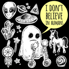 Bringing the unicorn, crystal ball, frisbee, Dreamcatcher, the s