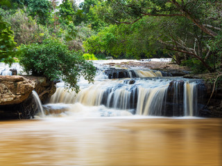 long exposure shot of waterfall in the jungle